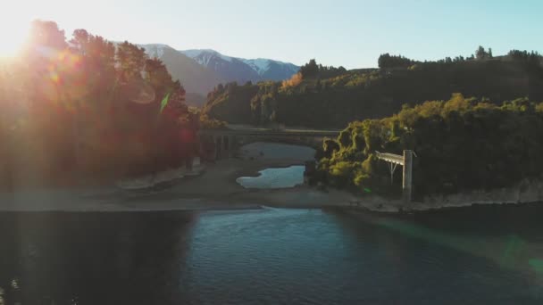 Rakaia Nehri Rakaia Gorge Yeni Zelanda Güney Adası Arasında Köprü — Stok video