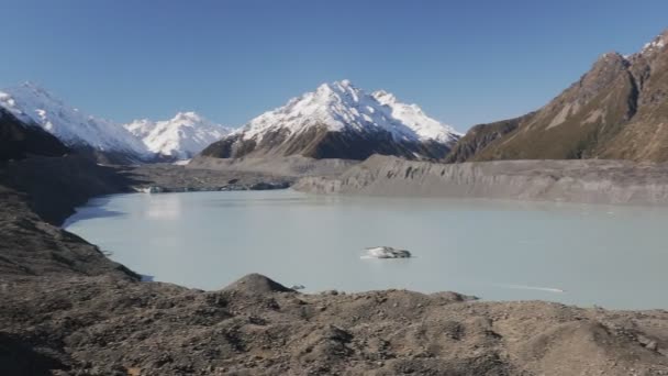 Blå Sjöar Och Berg Tasman Valley Walk Och Tasman Glacier — Stockvideo