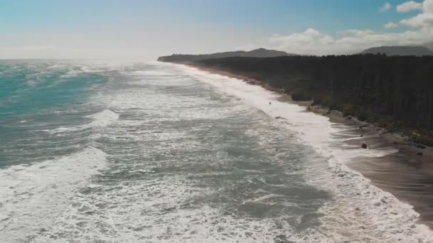 ニュージーランド南島西海岸のブルース湾 海岸線沿いのビーチと森を示す — ストック動画