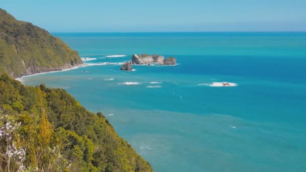 Bruce Bay Sydöns Västkust Nya Zeeland Som Visar Stranden Och — Stockvideo