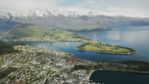 Vista Panoramica Notevoli Lago Wakatipu Queenstown Isola Del Sud Nuova — Video Stock