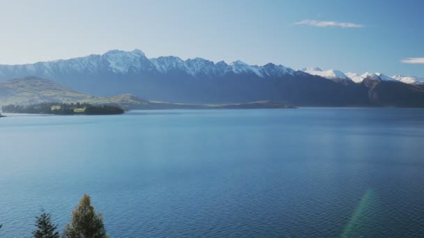 Panoramautsikt Remarkables Lake Wakatipu Och Queenstown Sydön Nya Zeeland — Stockvideo