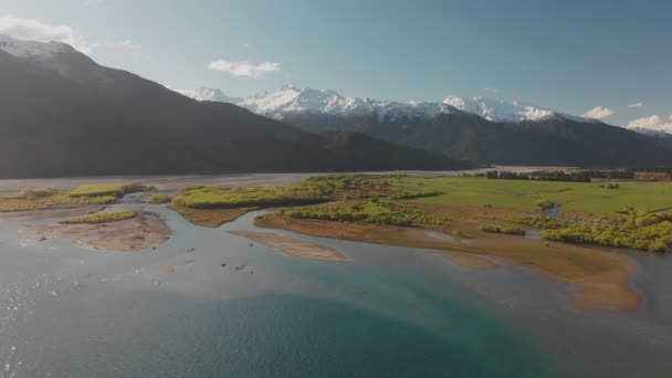 Vista Aérea Del Lado Norte Del Lago Wanaka Makarora Isla — Vídeo de stock