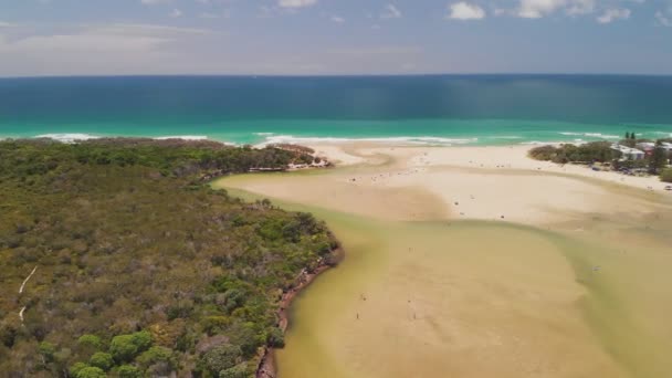 Vista Aérea Del Dron Playa Lago Currimundi Caloundra Sunshine Coast — Vídeos de Stock