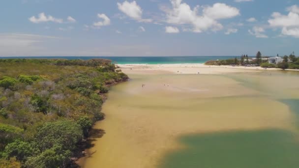 Aerial Drone View Beach Currimundi Lake Caloundra Sunshine Coast Queensland — Stock Video