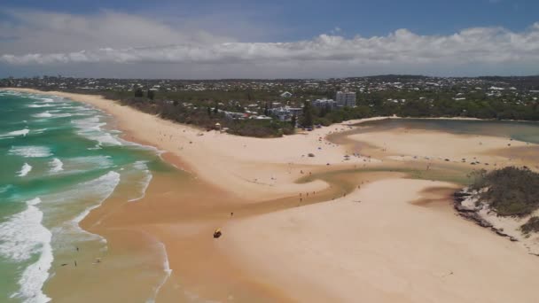 Vista Aérea Del Dron Playa Lago Currimundi Caloundra Sunshine Coast — Vídeo de stock