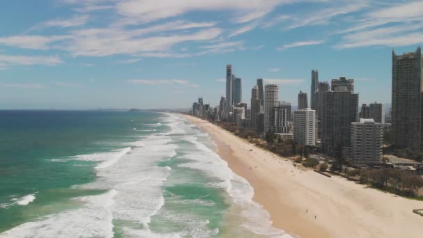 Surfers Paradise Beach Från Antenn Drone Perspektiv Gold Coast Queensland — Stockvideo