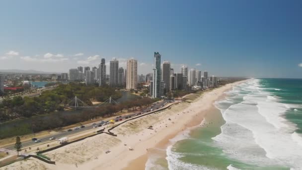 Surfers Paradise Beach Vanuit Een Luchtfoto Drone Perspectief Gold Coast — Stockvideo