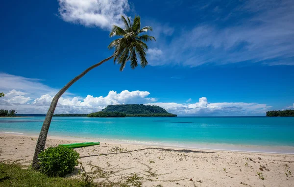 Písečná pláž port Orly s palmami, ostrov Espiritu Santo, VA — Stock fotografie