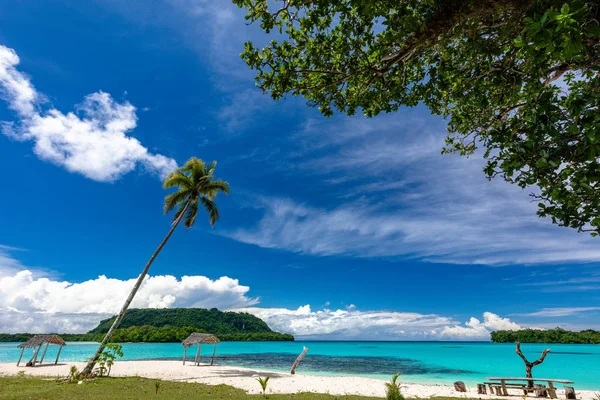 Port Orly sandy beach with palm trees, Espiritu Santo Island, Va — Stock Photo, Image