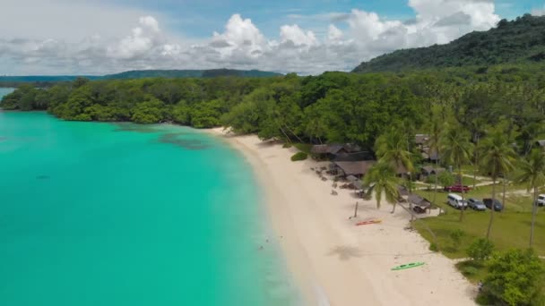 Porto Orly Praia Areia Com Palmeiras Ilha Espiritu Santo Vanuatu — Vídeo de Stock