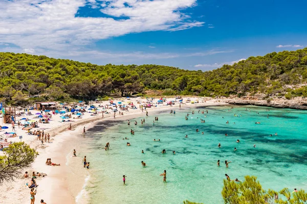 Cala Mondrago Majorka Španělsko Července 2020 Lidé Létě Užívají Slavnou — Stock fotografie