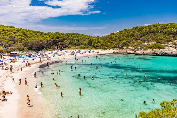 Cala Mondrago Majorka Španělsko Července 2020 Lidé Létě Užívají Slavnou — Stock fotografie