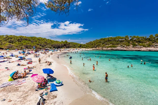 Cala Mondrago Majorka Spagna Luglio 2020 Gente Gode Spiaggia Famosa — Foto Stock