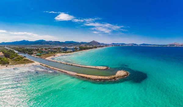 Aerial Drone View Coast Line Beach Playa Muro Μαγιόρκα Ισπανία — Φωτογραφία Αρχείου