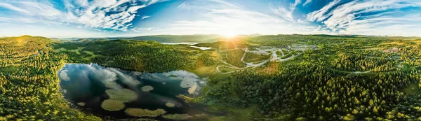 Lac Bamselitjernet Près Beitostolen Entouré Forêts Coucher Soleil Norvège — Photo