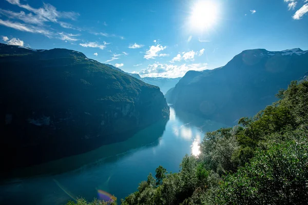 Panoramic Drone Landscape Geiranger Fjords Geirangerfjord Norway — Stock Photo, Image