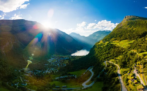 Panoramic Drone Landscape Geiranger Fjords Geirangerfjord Norway — Stock Photo, Image