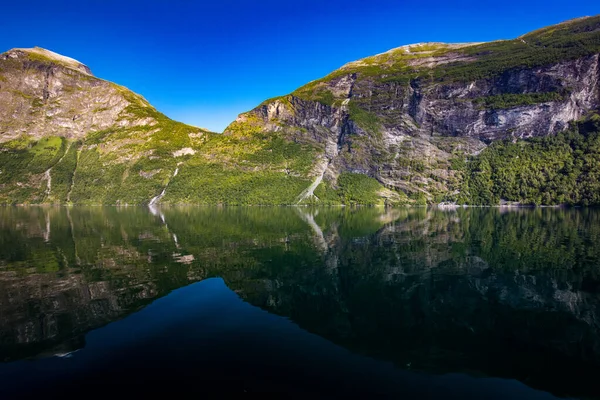 Panoramiczny Dronowy Krajobraz Fiordów Geiranger Geirangerfjord Norwegia — Zdjęcie stockowe