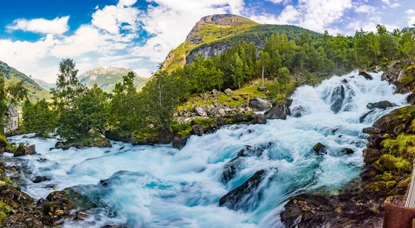 Floden Geirangerelvis Och Storfossens Vattenfall Geiranger Norge — Stockfoto