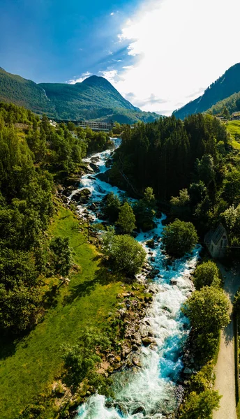 Floden Geirangerelvis Och Storfossens Vattenfall Geiranger Norge — Stockfoto