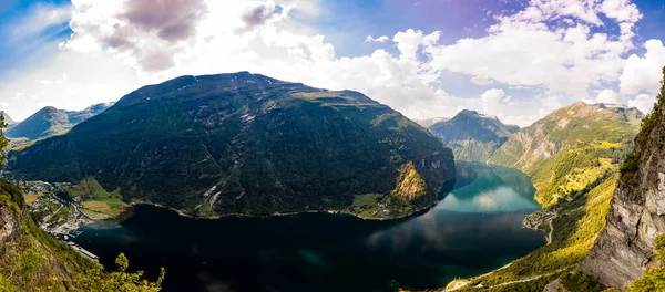 Panoramisch Drone Landschap Van Geiranger Fjorden Geirangerfjord Noorwegen — Stockfoto