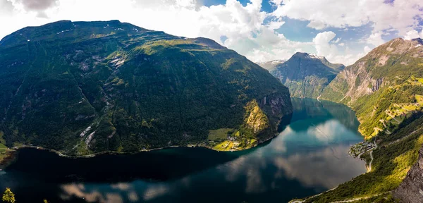 Panoramic Drone Landscape Geiranger Fjords Geirangerfjord Norway — Stock Photo, Image