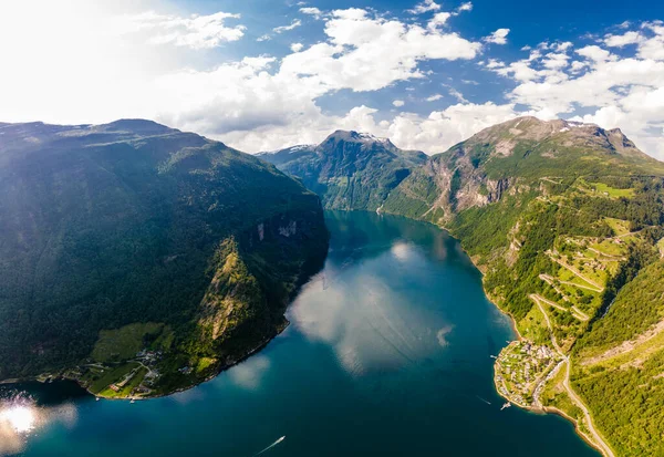Panoramic Drone Landscape Geiranger Fjords Geirangerfjord Norway — Stock Photo, Image