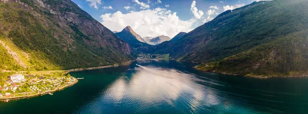 Panoramic Drone Landscape Geiranger Fjords Geirangerfjord Norway — Stock Photo, Image