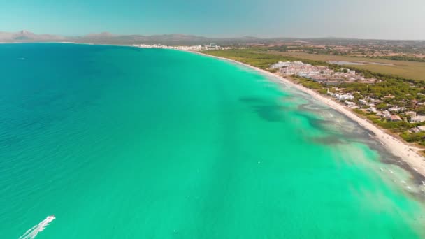 Widok Lotu Ptaka Plażę Playa Muro Majorka Hiszpania — Wideo stockowe