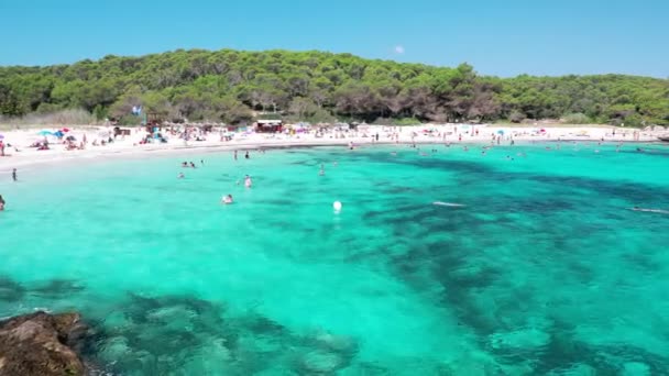 Cala Mondrago Majorka Spain July 2020 People Enjoy Beach Parque — 图库视频影像