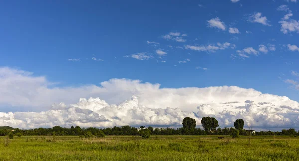 Beautiful landscape with a cloud of clouds above a field