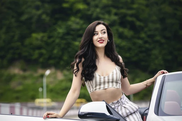 Attractive Young Woman Convertible Car — Stock Photo, Image