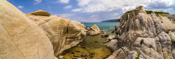 Bellissimo Panorama Con Mar Mediterraneo Grecia Cristallo Acqua Colorata Rocce — Foto Stock