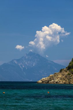Mount Athos Sithonia yarımadanın gördüm yatay
