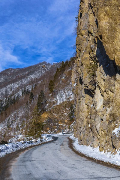 Une Route Montagne Pendant Hiver — Photo