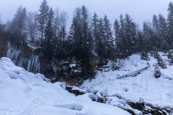 Замороженный Водопад Зимой Горах — стоковое фото
