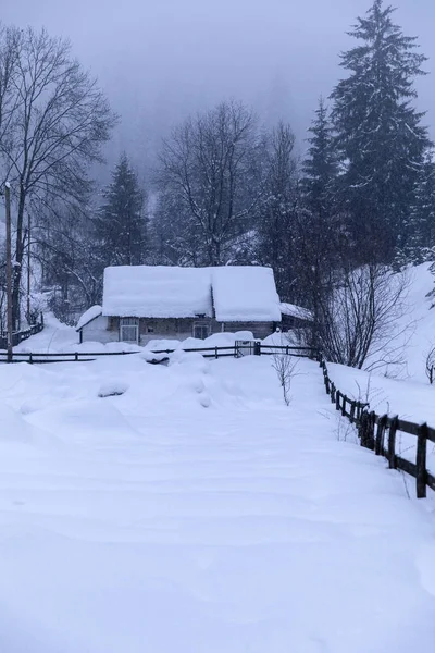 Landscape Romanian Traditional Village Winter Day — Stock Photo, Image