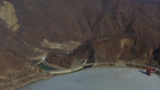 Aerial Footage Dam Lake Winter — Stock Video