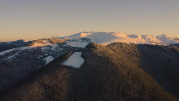 Inverno Paesaggio Volo Sopra Foresta Montagna Neve — Video Stock