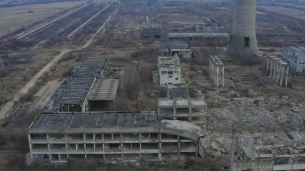 Opuszczony Zrujnowany Przemysłowy Budynek Fabryczny Ruiny Koncepcja Rozbiórki Widok Lotu — Wideo stockowe