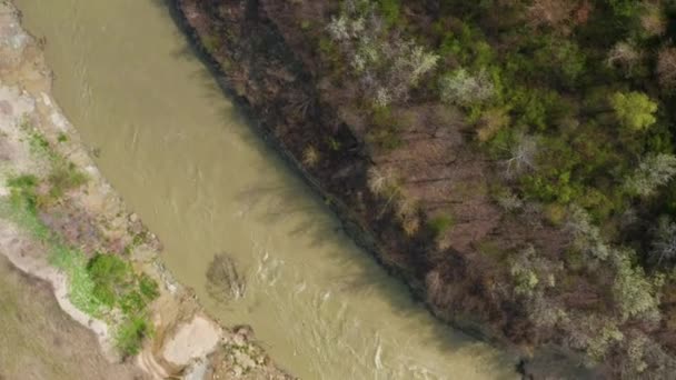 Aerial Shot Smutsiga Slingrande Flod Och Skog Antenn Drönare Överflygning — Stockvideo