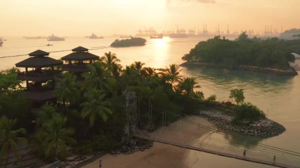 Singapur Singapur Mai 2019 Vista Puente Colgante Playa Palawan Isla — Vídeo de stock