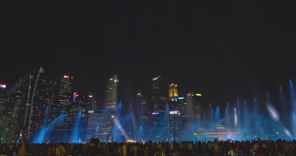 Σιγκαπούρη Μαρίνα Bay Φάσμα Θαύμα Πλήρης Νύχτα Φως Και Νερό — Αρχείο Βίντεο