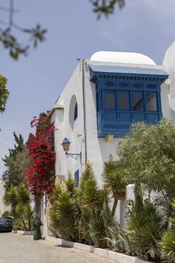 Sidi Bou Said, Tunus - Haziran.06, 2019: Geleneksel w ile Alley