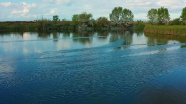 Kuşların Havadan Görünümü Bir Gölün Üzerinden Uçar, 4k
