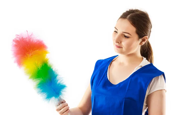 Picture Beautiful Woman Cleaning Sweep — Stock Photo, Image