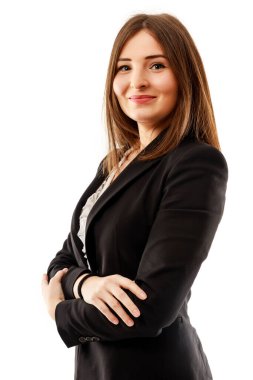 Beyaz arka planda izole edilmiş Vietnamlı bir iş kadınının yakın çekimi.