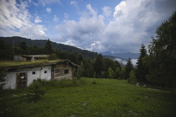 Conjunto Casas Madera Pueblo Montaña Rumania — Foto de Stock