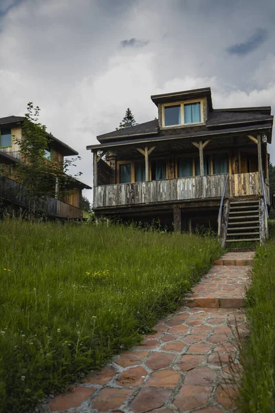 Set Case Legno Villaggio Montagna Romania — Foto Stock